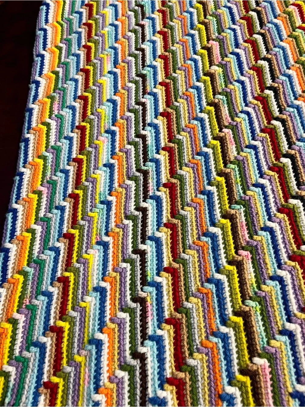 Vintage Handmade Crochet Afghan Blanket Multi Color Striped Boho 48”x52”